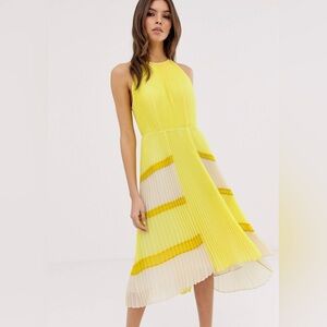 New with tags Ted Baker Nellina dress,pleated,yellow,white,size:0,beautiful